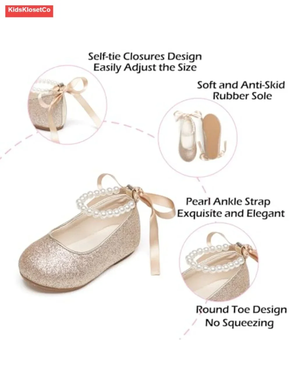 Toddler Girl Mary Jane Flats | Pearl Ankle Strap Wedding Flower Girl Shoes |